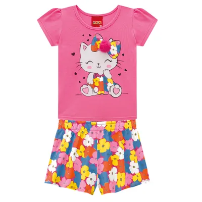 Conjunto Bebê Kyly Estampa Gatinha Florida